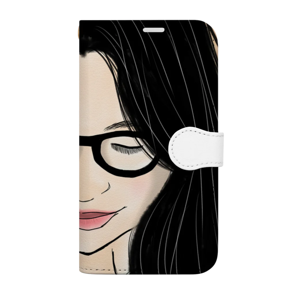 みつまめこshopのメガネ美人 Book-Style Smartphone Case