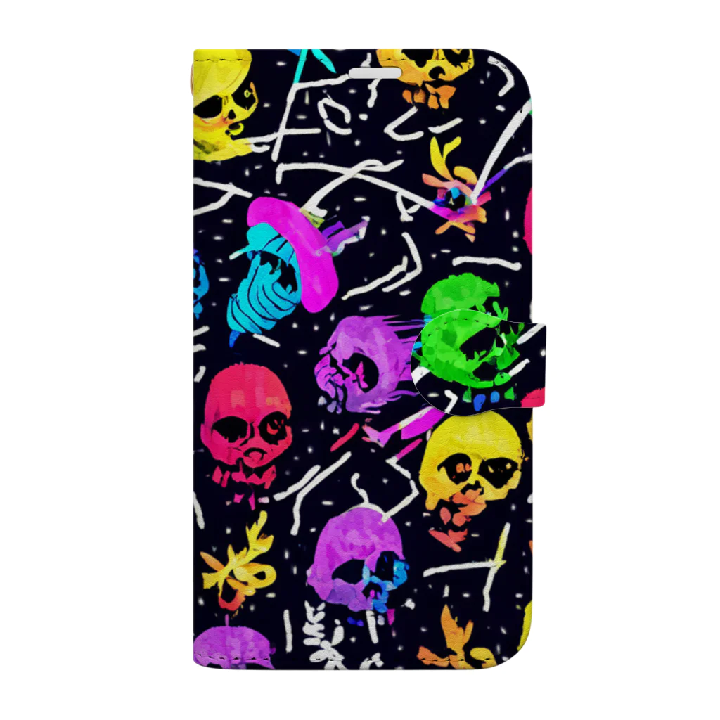 MEGROOVEのドクロいっぱい💀 Book-Style Smartphone Case