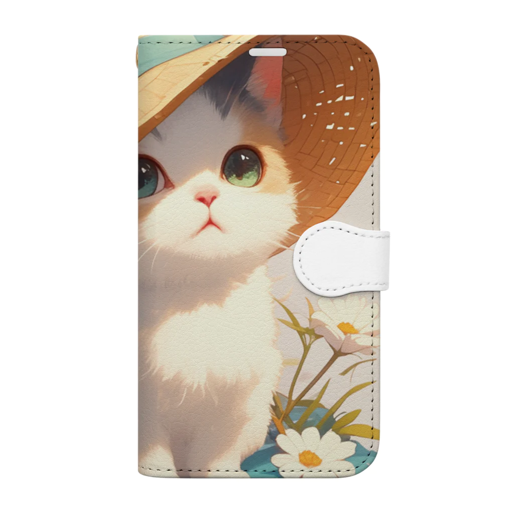 AQUAMETAVERSEの帽子をかぶった可愛い子猫 Marsa 106 Book-Style Smartphone Case