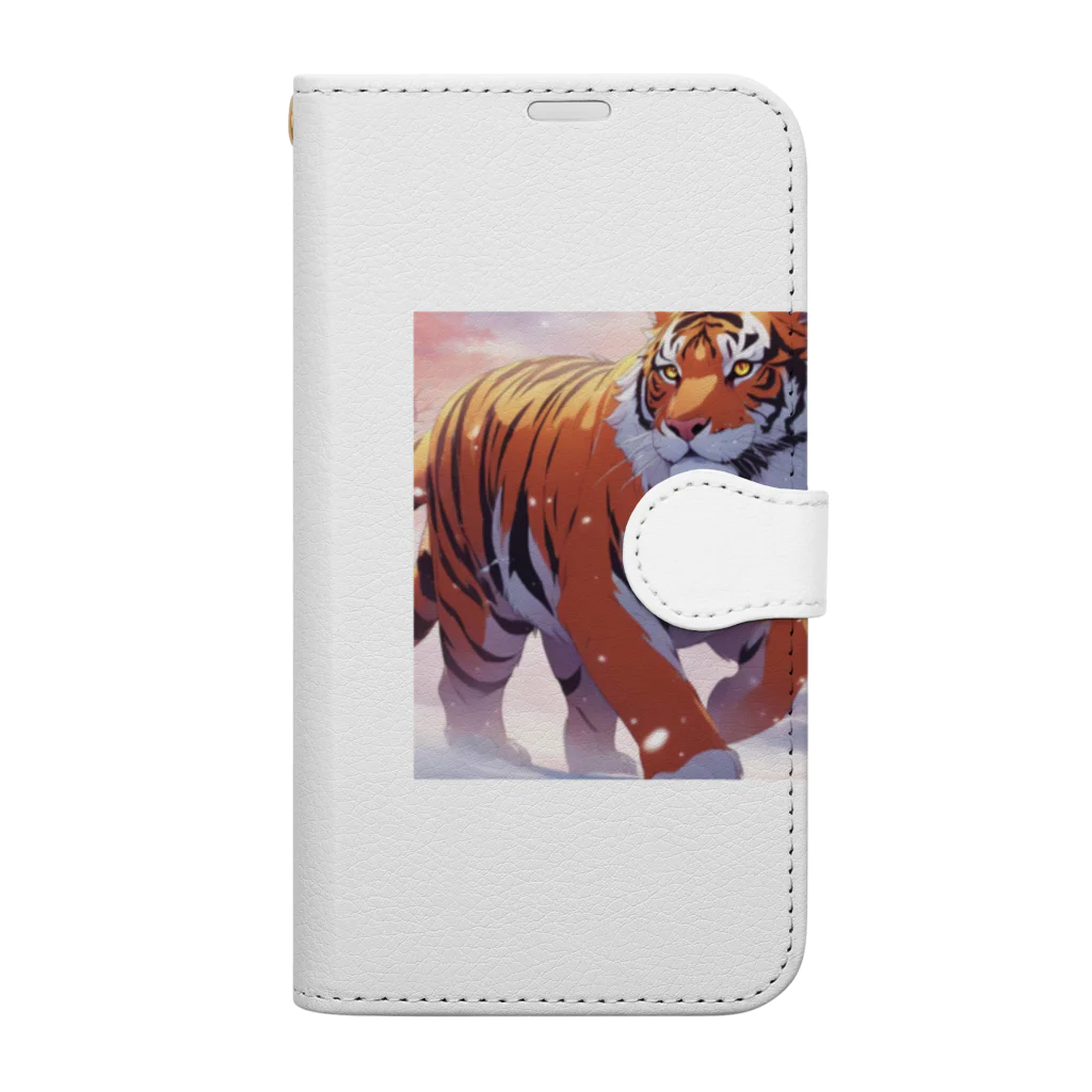 dora-6の雪の中を歩いている虎 Book-Style Smartphone Case
