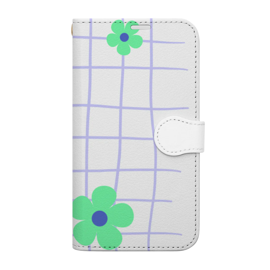 sansamのgrid flower 手帳型スマホケース