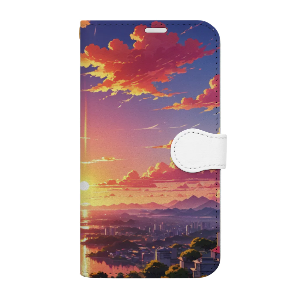 ikeikeikedaの街を照らす夕陽（景色シリーズ） Book-Style Smartphone Case