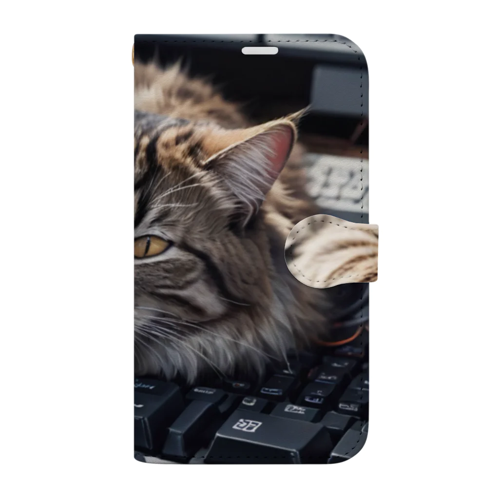 Ruru1の猫とキーボード 手帳型スマホケース
