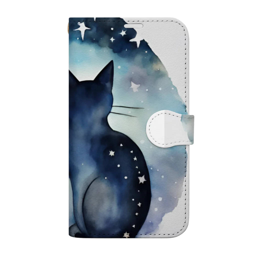 星降る夜にの星黒猫 Book-Style Smartphone Case