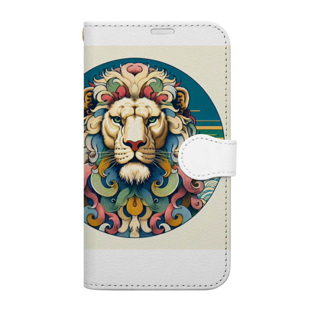 chaochao0701の浮世絵風　ライオン（顔）"Ukiyo-e style lion (face)."  "浮世繪風格的獅子（臉）。" Book-Style Smartphone Case