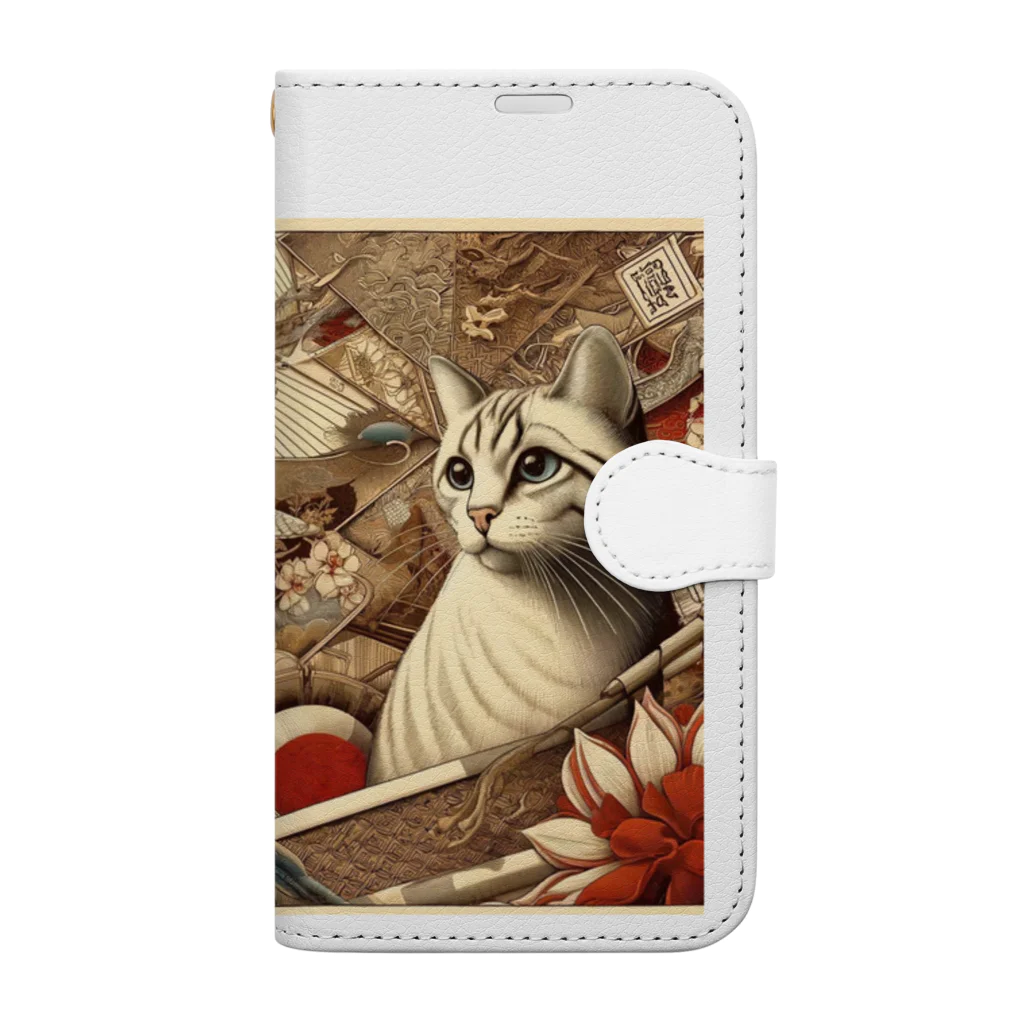 EMAKIの和紋様 x 猫　好奇心旺盛な猫と日本の歴史 Book-Style Smartphone Case