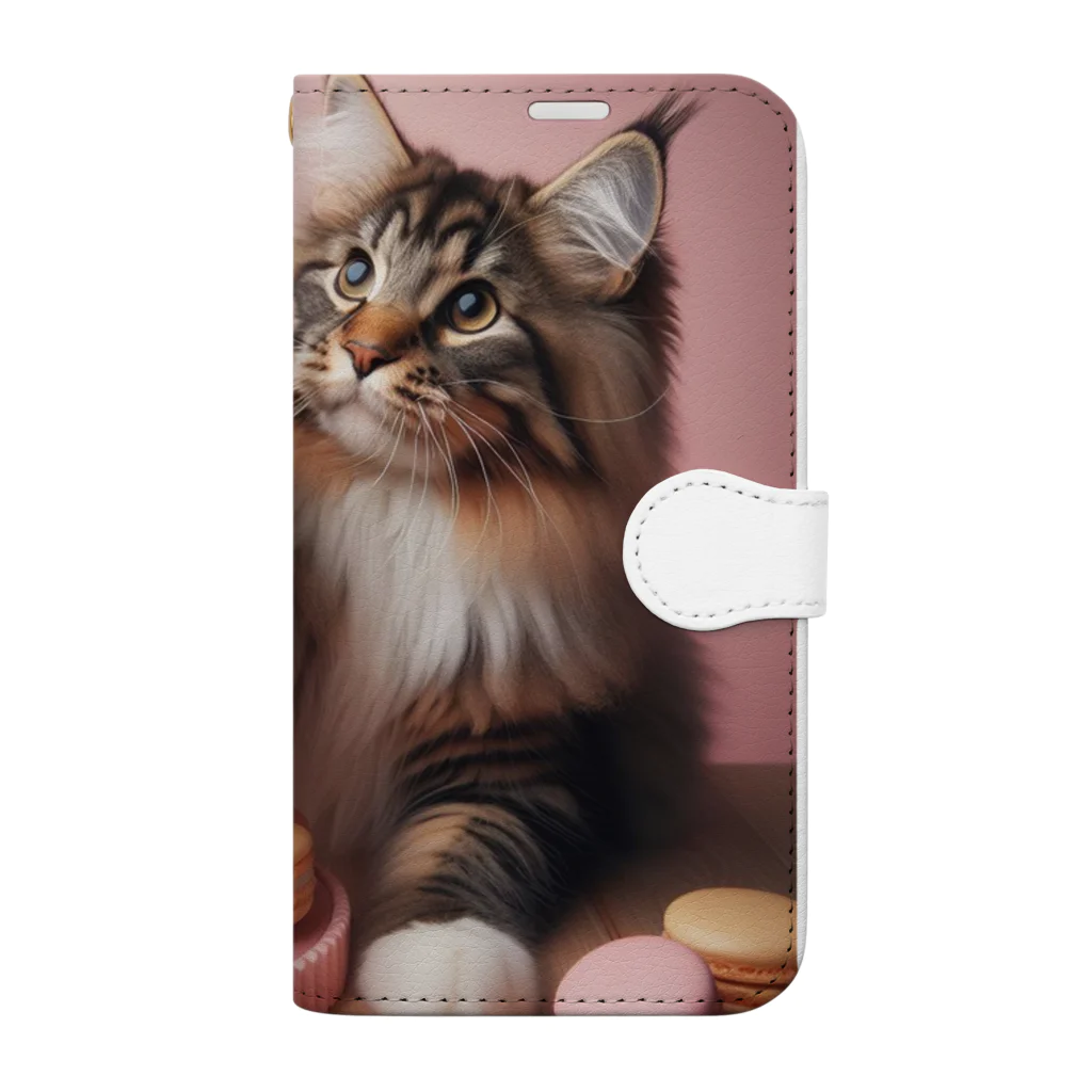 Y m @Y's shopの猫とマカロン Book-Style Smartphone Case