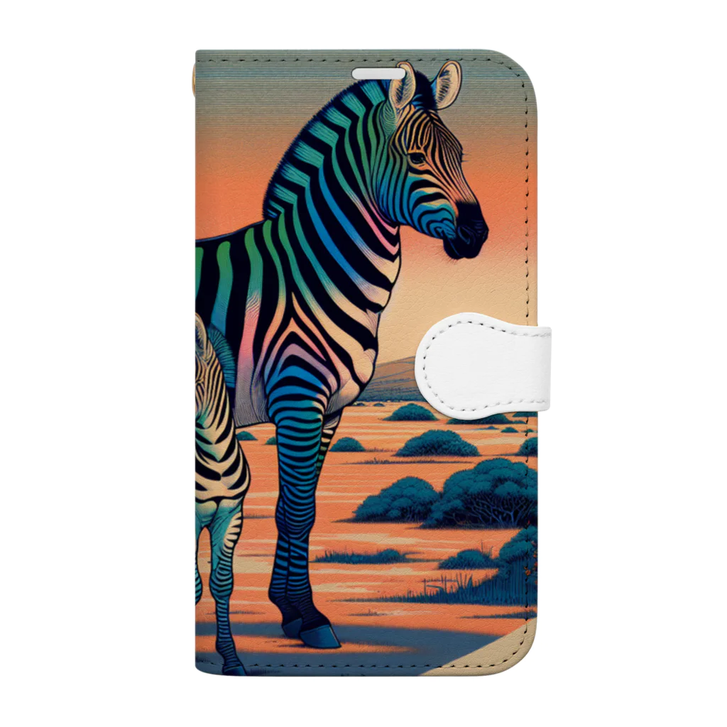 chaochao0701の浮世絵風　シマウマ（偉大な野生動物）"Ukiyo-e Style Zebra (Majestic Wild Animal)" "浮世绘风格的斑马（伟大的野生动物）" Book-Style Smartphone Case