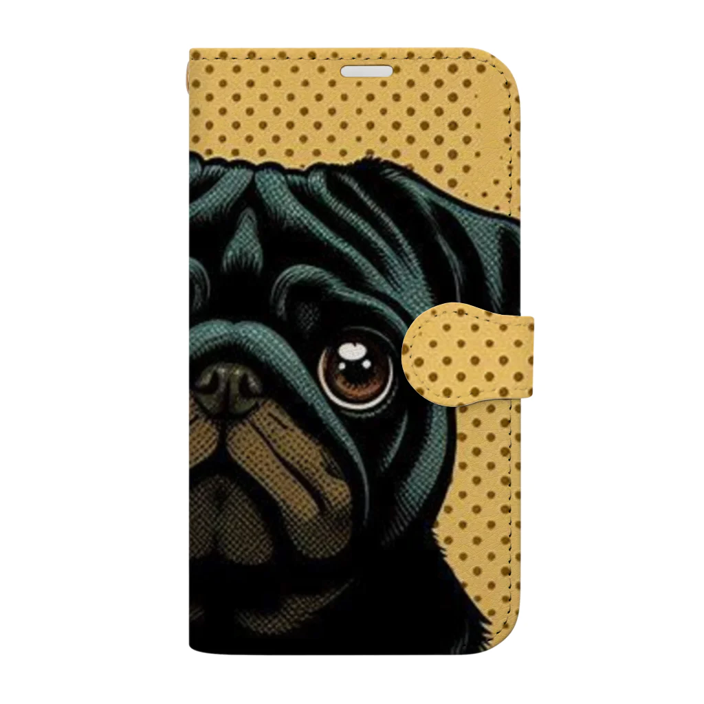 黒パグ🖤Black Pug laboratory🖤のONE? Pug series 手帳型スマホケース