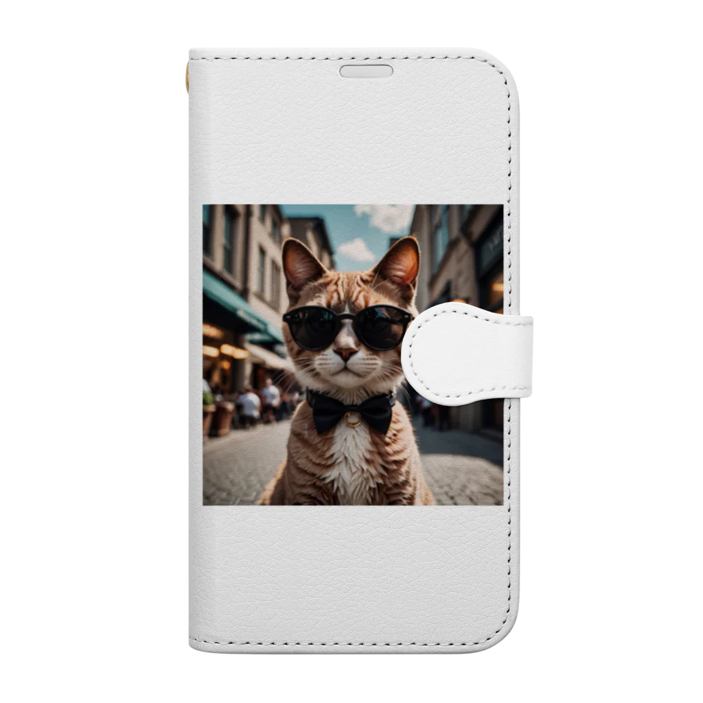 oz-chanのサングラスを掛けているモデルマンチカン猫 Book-Style Smartphone Case