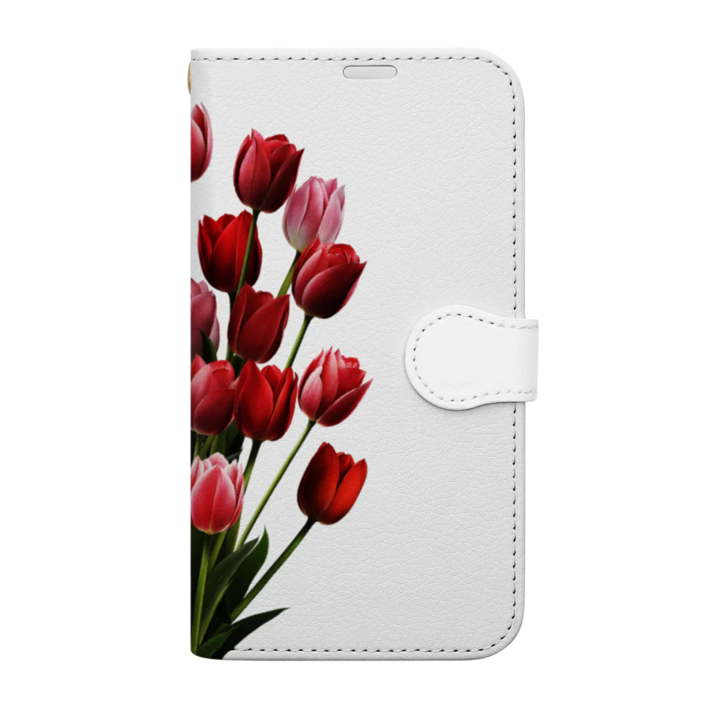 24_Redpink  visual calendarのチューリップ 22 Tulips 手帳型スマホケース