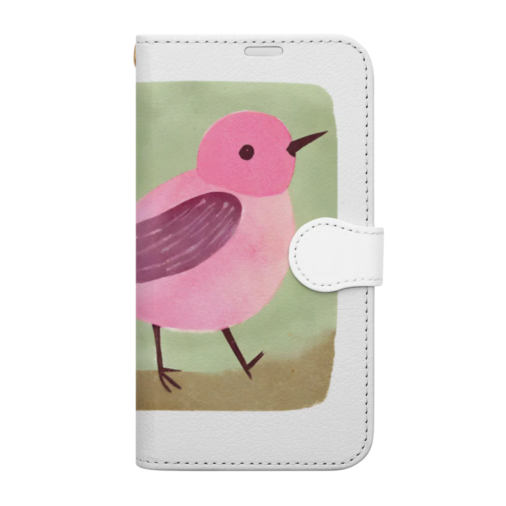 ピンク系水彩画のピンクの鳥さん 水彩画 Book-Style Smartphone Case