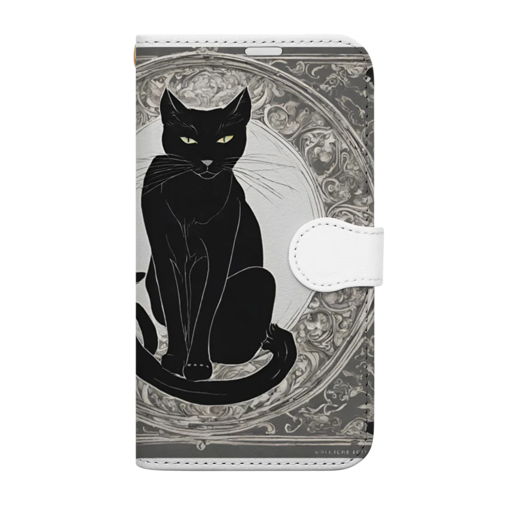 動物デザイングッズの黒猫 手帳型スマホケース