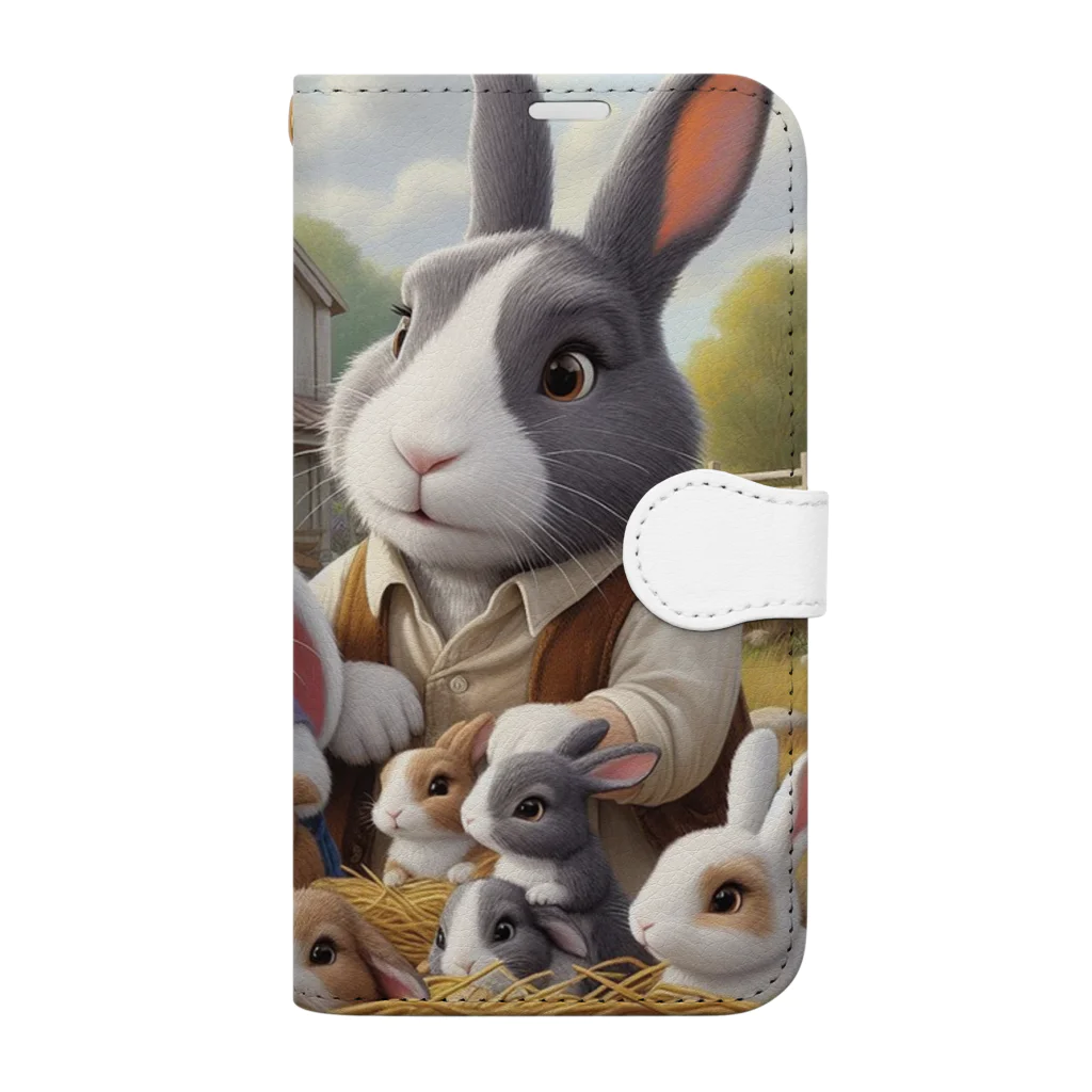 noririnoのウサギの親子 手帳型スマホケース