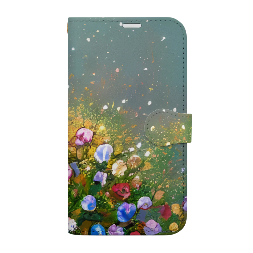 はっぴーふらわのお花と幸せで満たされている 手帳型スマホケース