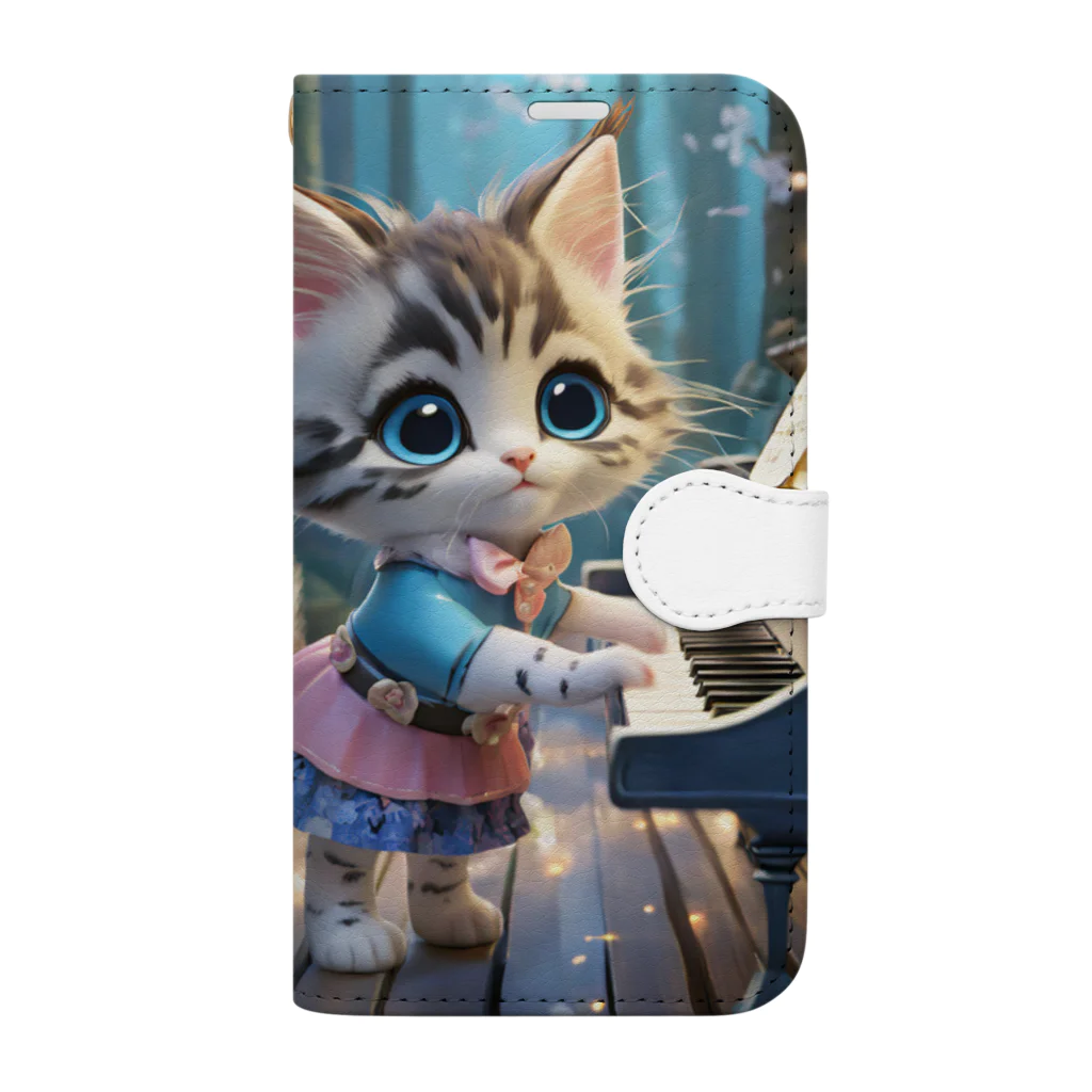 ねこねこねこんの猫とピアノ Book-Style Smartphone Case