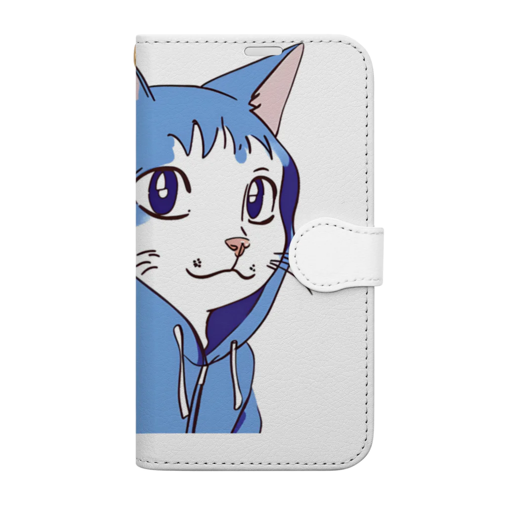 yamabの青いパーカーをきた猫 Book-Style Smartphone Case