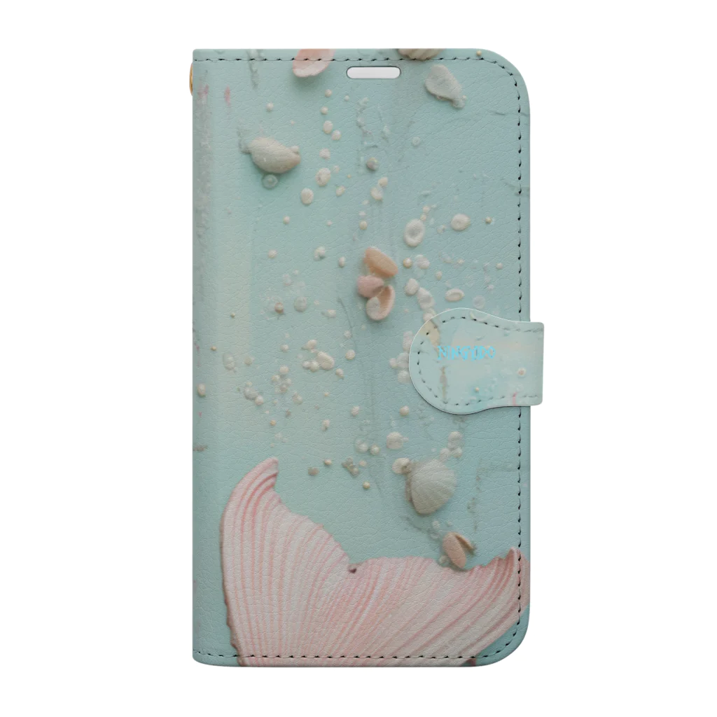 人魚堂の真珠でおしゃれしたピンクのセイレーンの手帳型スマホケース Pink Siren pocketbook phone case fashioned with pearls Book-Style Smartphone Case