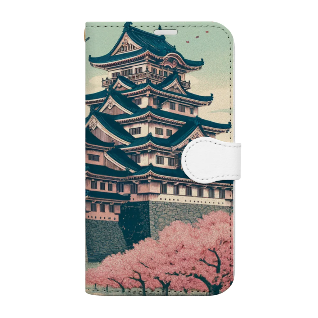 Cool Japanese CultureのSpring in Himeji, Japan: Ukiyoe depictions of cherry blossoms and Himeji Castle Book-Style Smartphone Case