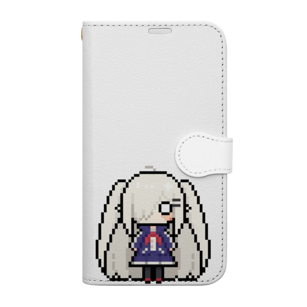 horidesuのドット絵の白髪ロング美少女 手帳型スマホケース