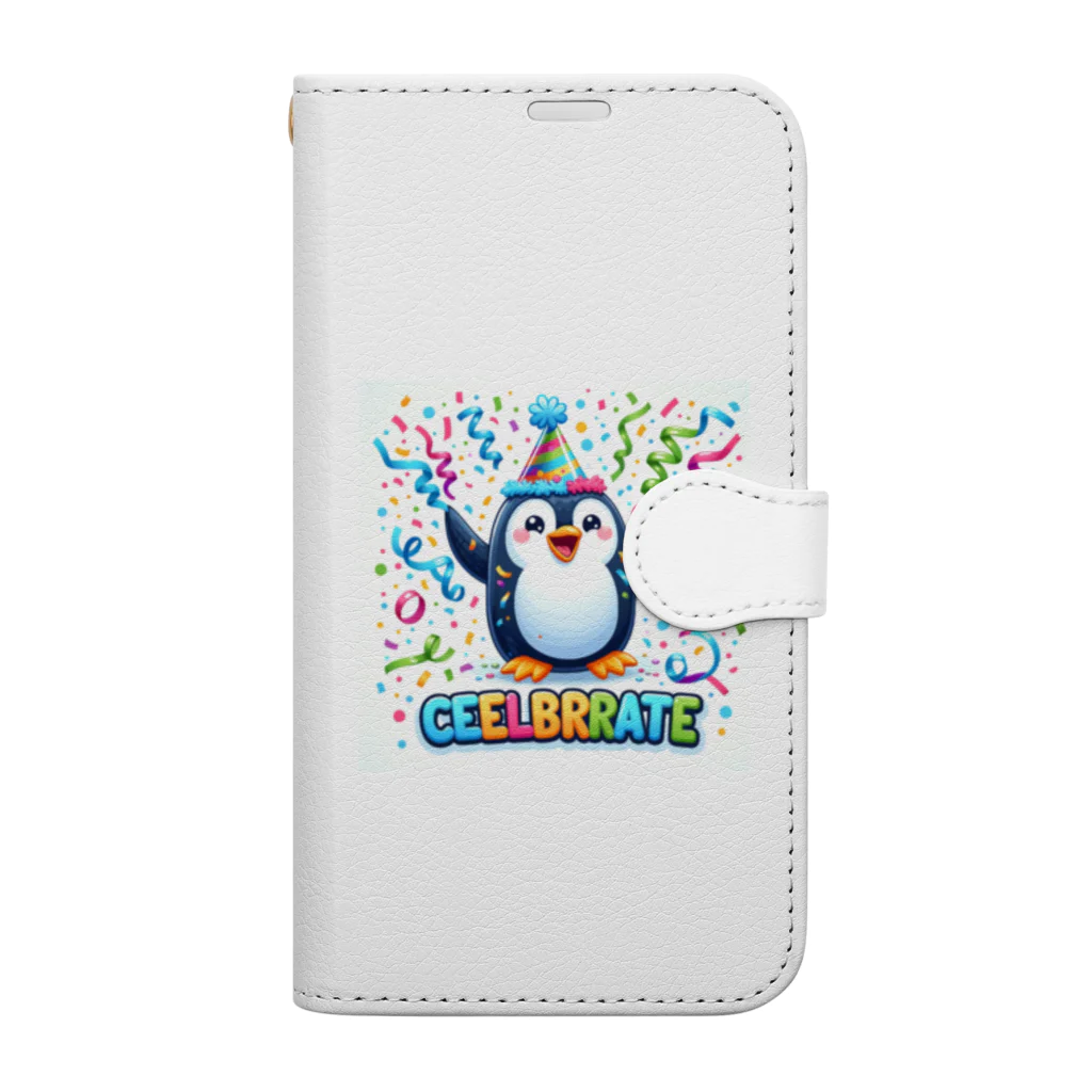 まんじゅ王国のこのキュートなペンギンがお祝いムード全開 Book-Style Smartphone Case