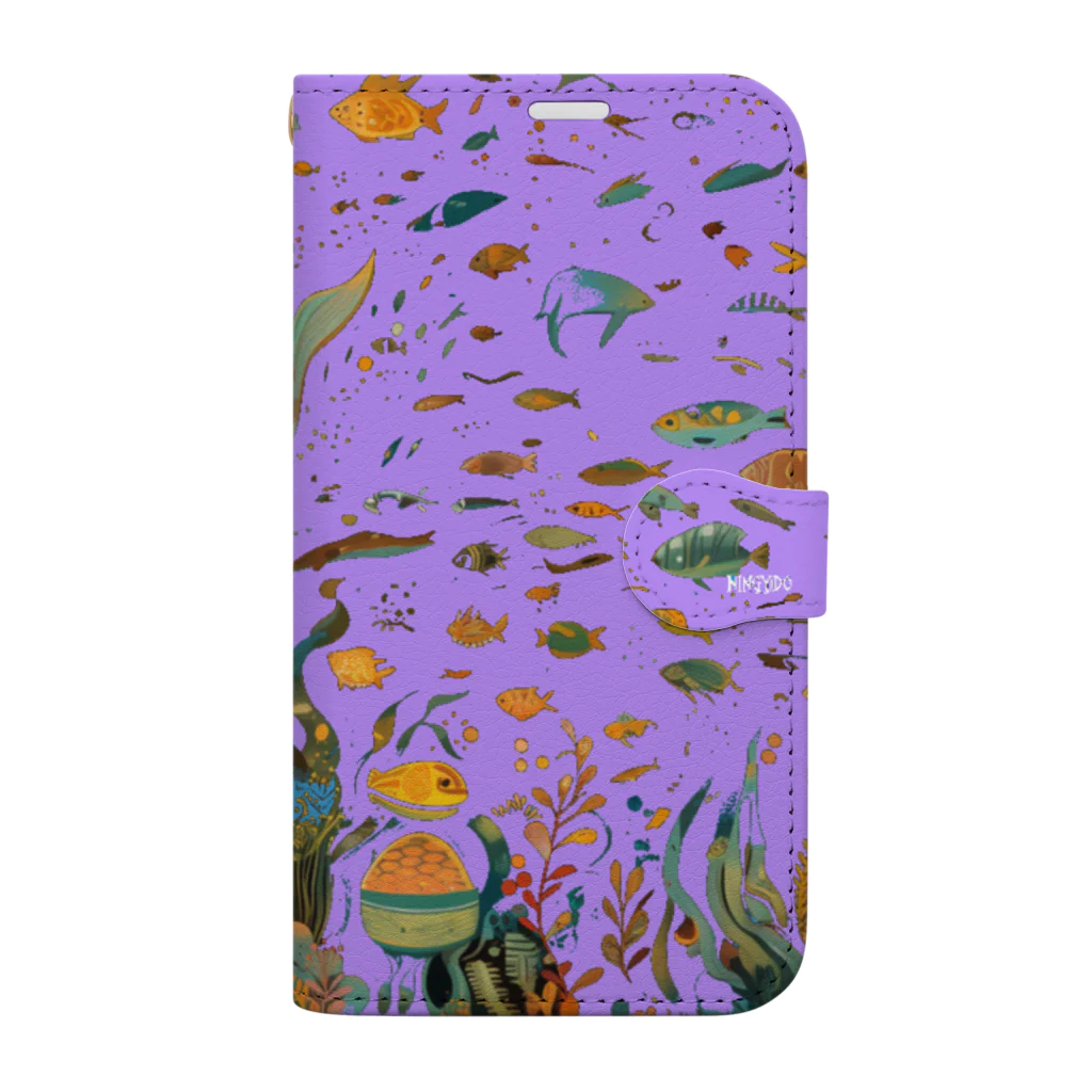 人魚堂の宝石を眺める人魚の手帳型スマホケース(藤色) Notebook phone case of a mermaid gazing at jewels.  (wisteria) Book-Style Smartphone Case