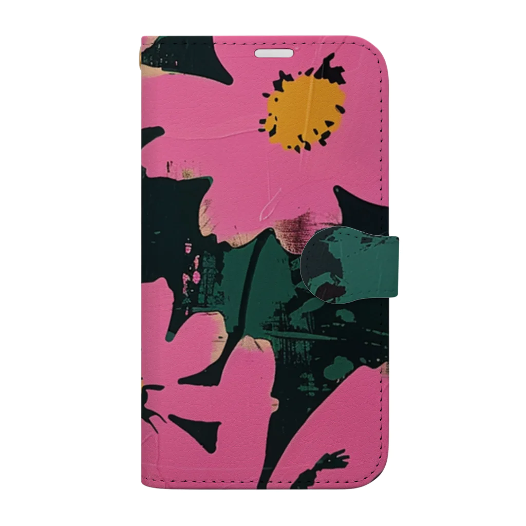 Q_kyuのPINK FLOWERS with Dark Background 手帳型スマホケース