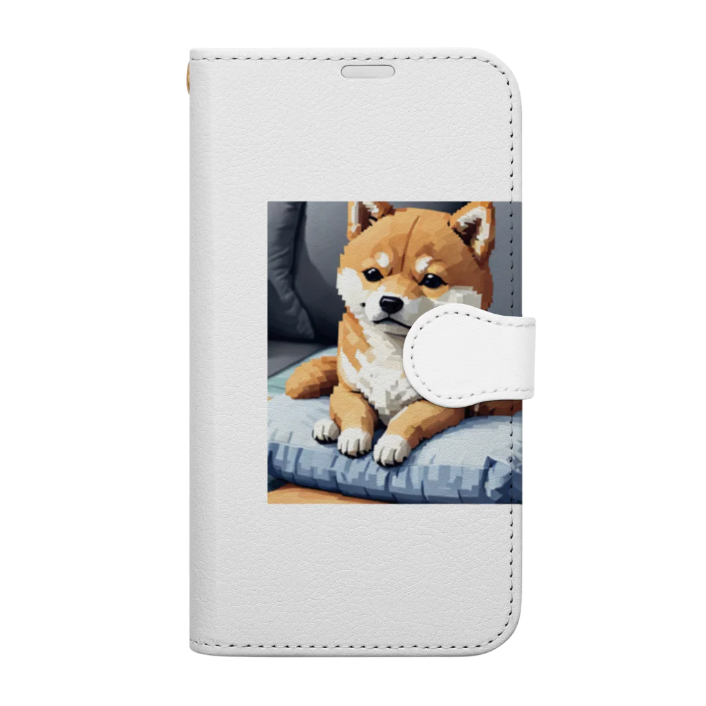 oricoricoのクッションの上でくつろぐ柴犬 Book-Style Smartphone Case