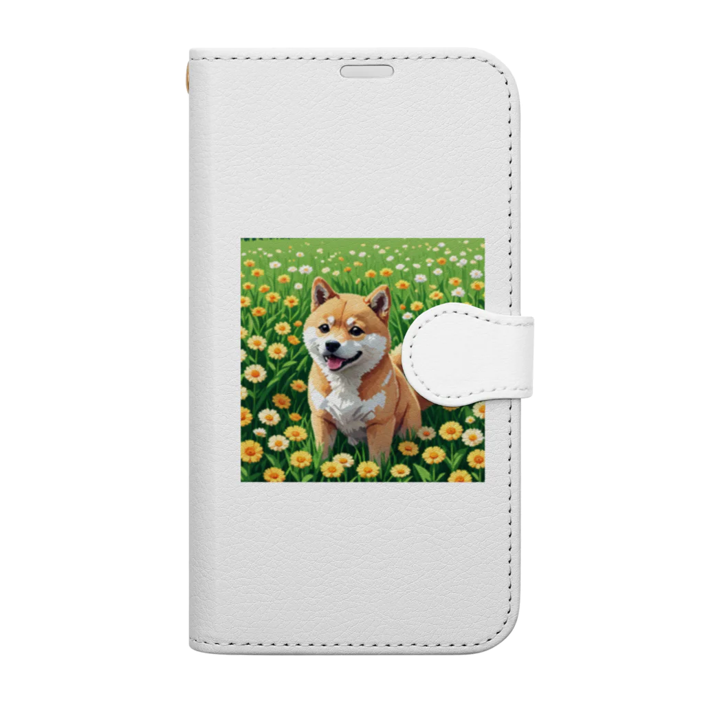 oricoricoのお花畑と柴犬 Book-Style Smartphone Case