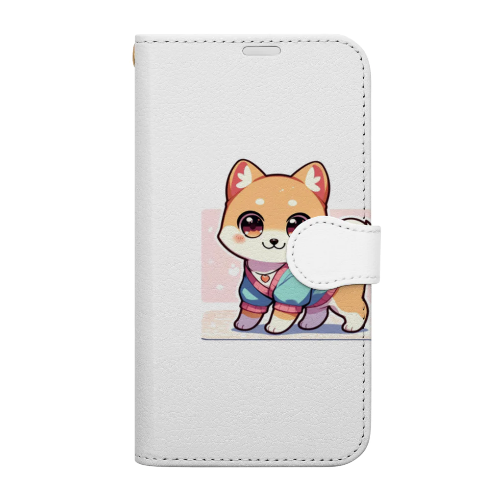 柴犬LOVEのキュートな柴犬キャラクターのマスコット Book-Style Smartphone Case