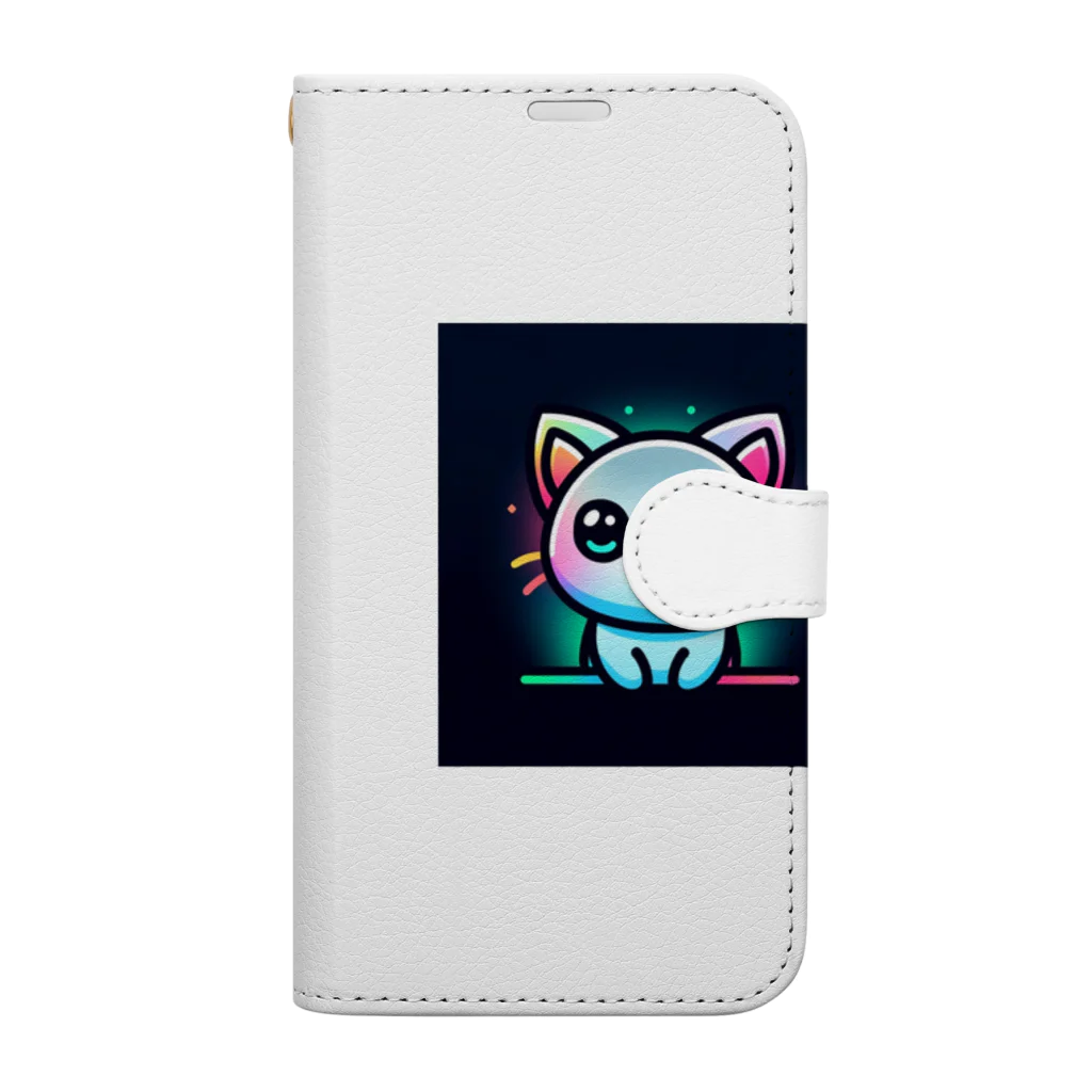 キャピキャピのネオン系の可愛い猫 Book-Style Smartphone Case