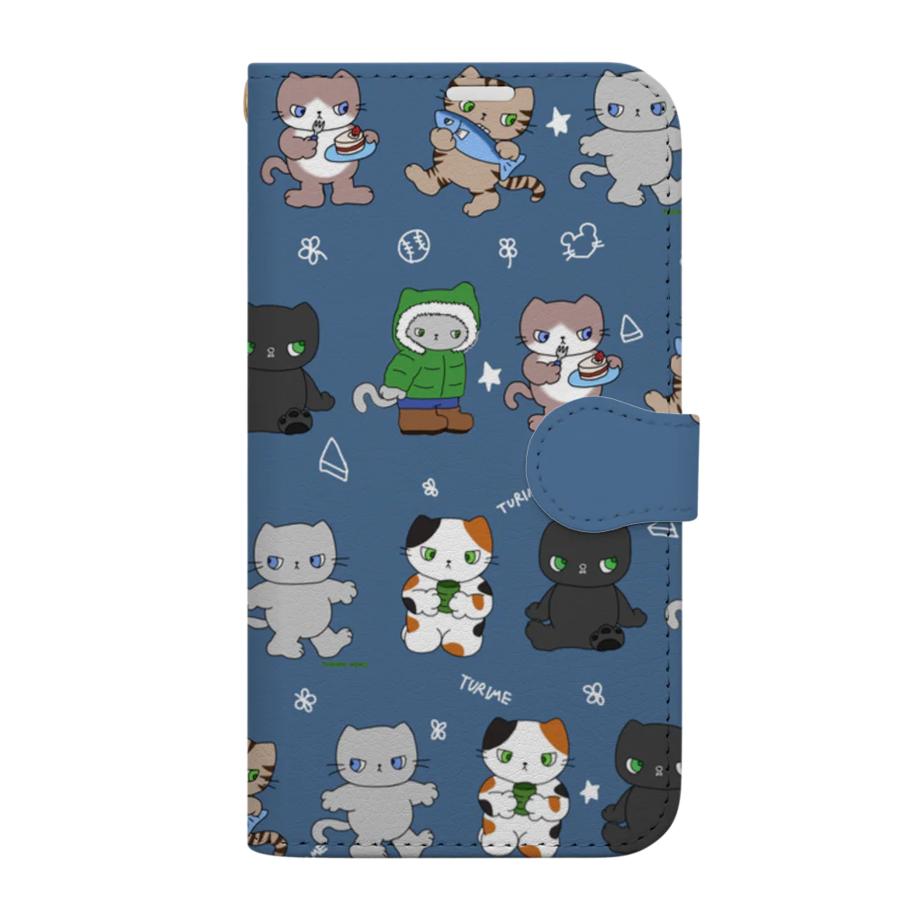 ふうこジャスミンのつり目ねこいっぱい手帳型 Book-Style Smartphone Case