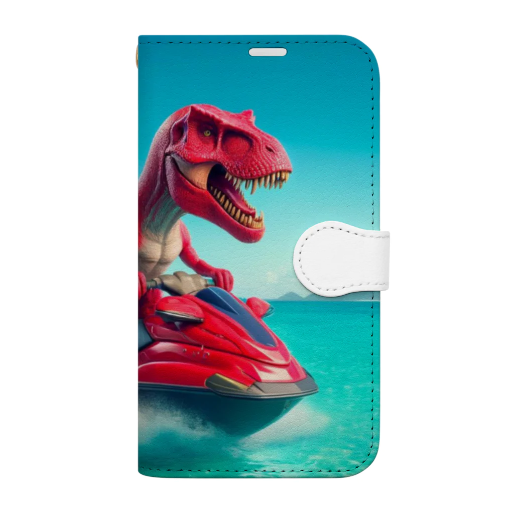 DINO-studioのジェットスキーを楽しむ赤ティラノ Book-Style Smartphone Case