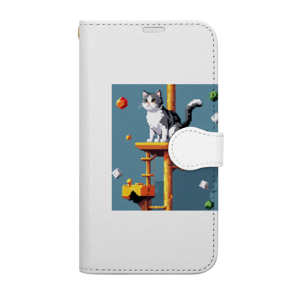 HIROKITI_HAPPYのキャットタワーで遊ぶ猫 Book-Style Smartphone Case