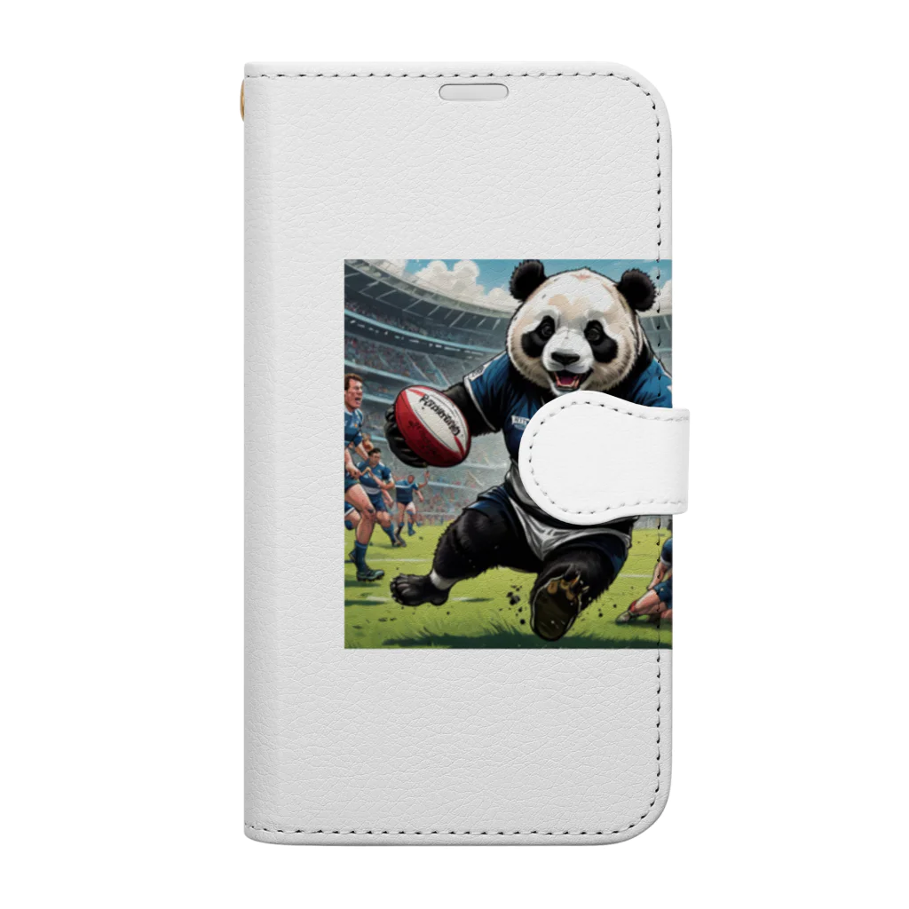 Panda Art Galleryのラグビーパンダ 手帳型スマホケース