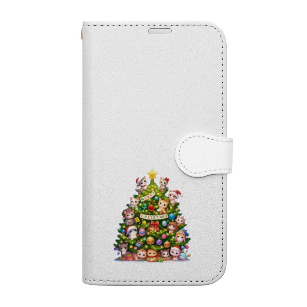 Snow-peaceのクリスマスツリーとキュートな子猫たち Book-Style Smartphone Case