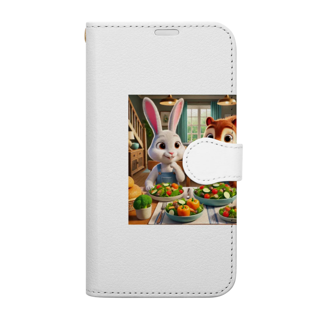 yuzu_rinのうさぎとリスが一緒にベジタリアン食事 Book-Style Smartphone Case