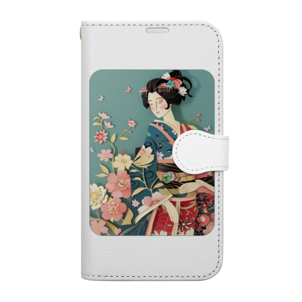 MistyStarkの着物女性の切り絵アート　―　Kimono woman paper-cutting art　ー Book-Style Smartphone Case