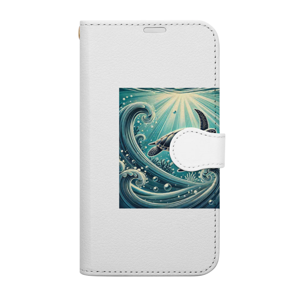 海の幸のウミガメと水流 Book-Style Smartphone Case