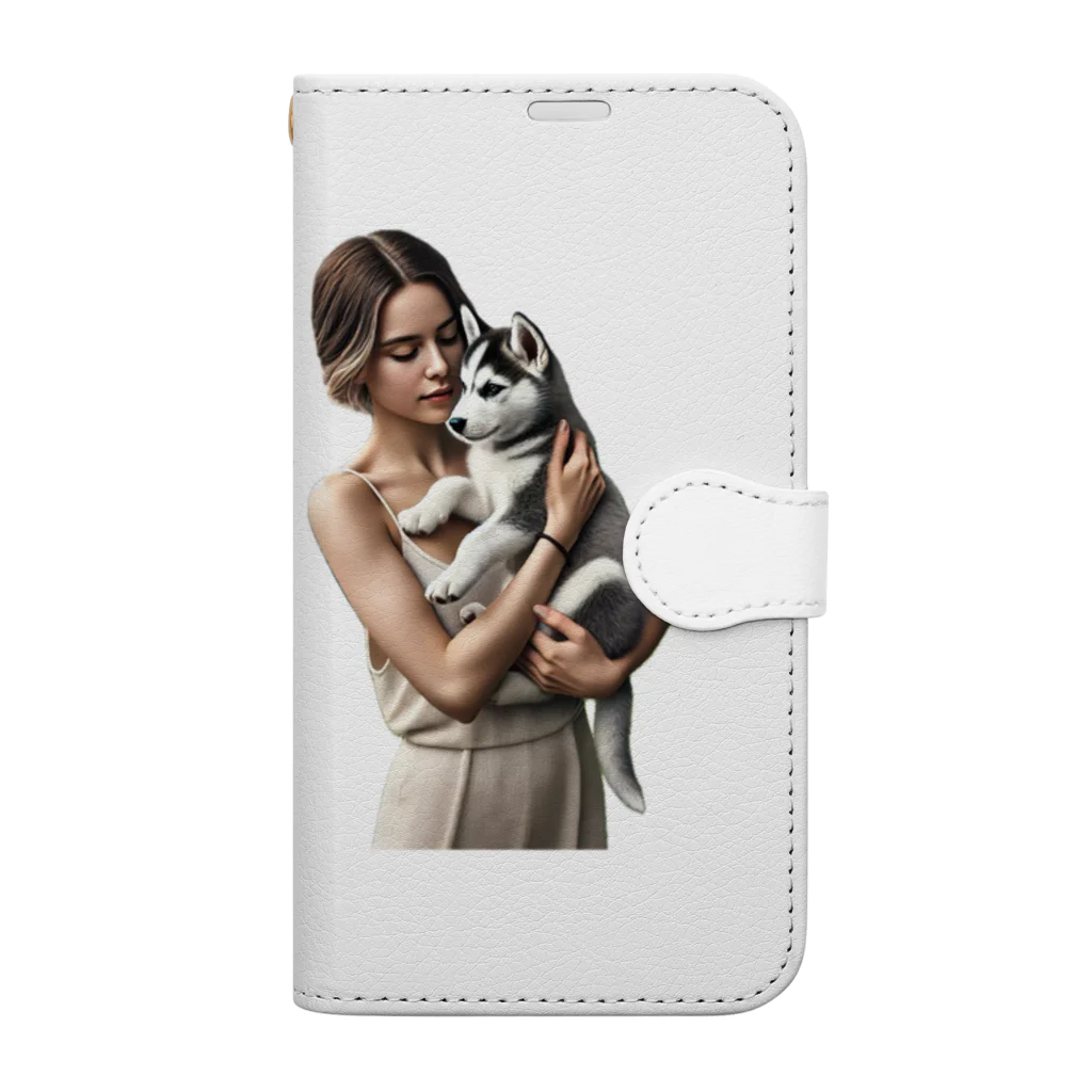 やまけんのかわいさ満点！子犬のハスキー！ Book-Style Smartphone Case