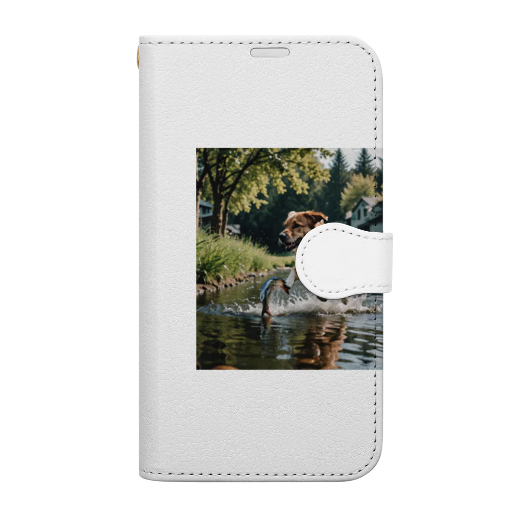 kokin0の水辺を走る犬 dog runnning on the water Book-Style Smartphone Case