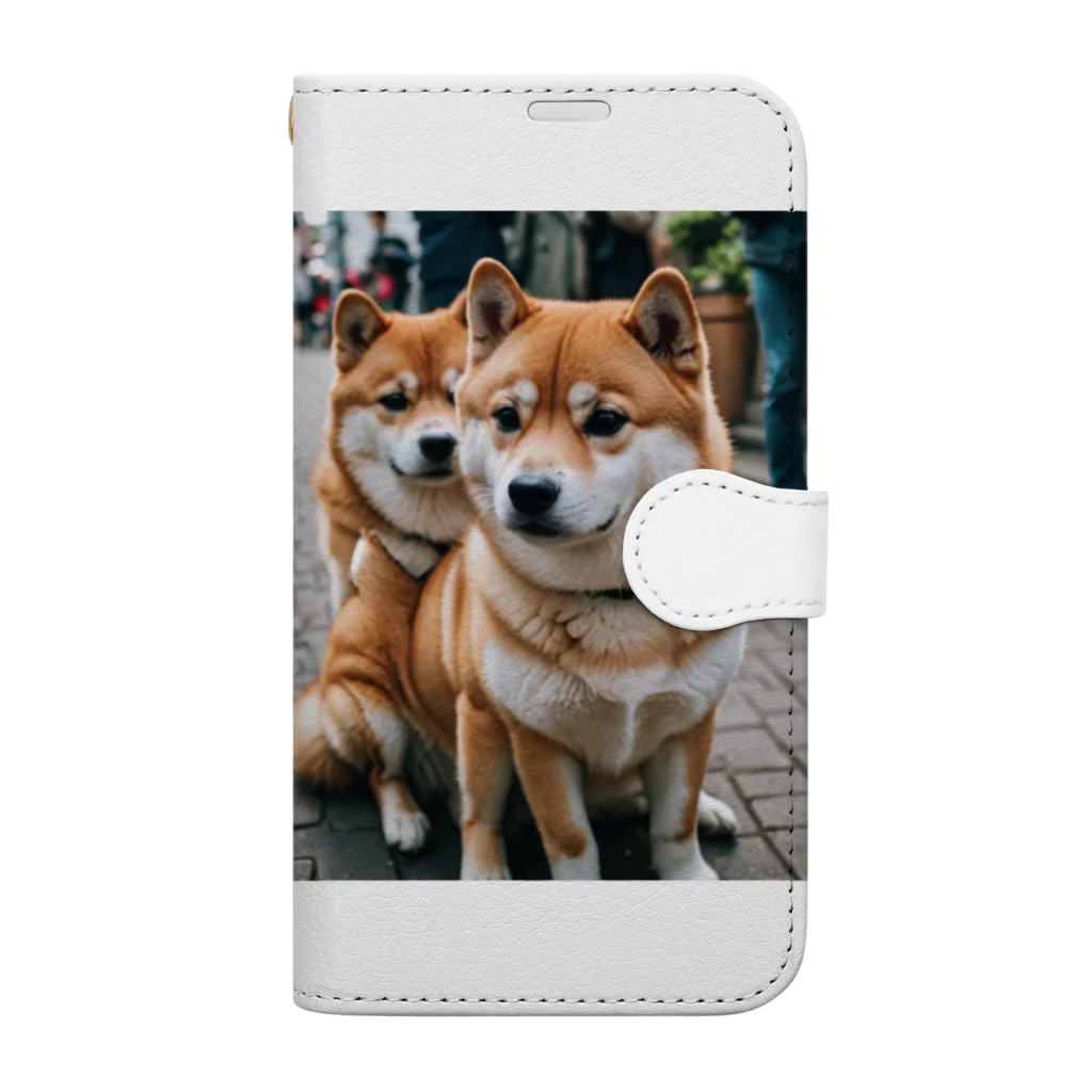 kaerinｰofficeの2匹のかわいい柴犬が仲良く並んで写っています。 Book-Style Smartphone Case