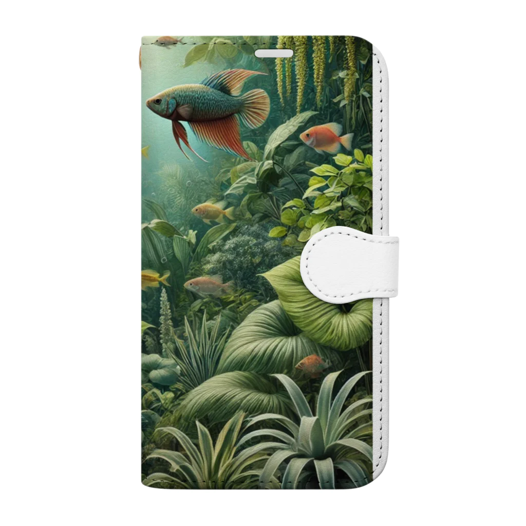 pyoromalの観葉植物×熱帯魚 Book-Style Smartphone Case