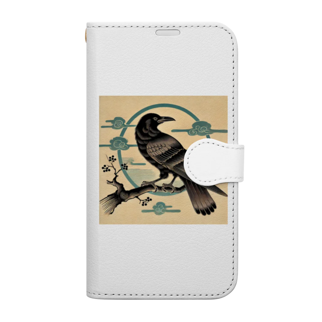 かおる神社 売店の浮世絵カラス Book-Style Smartphone Case