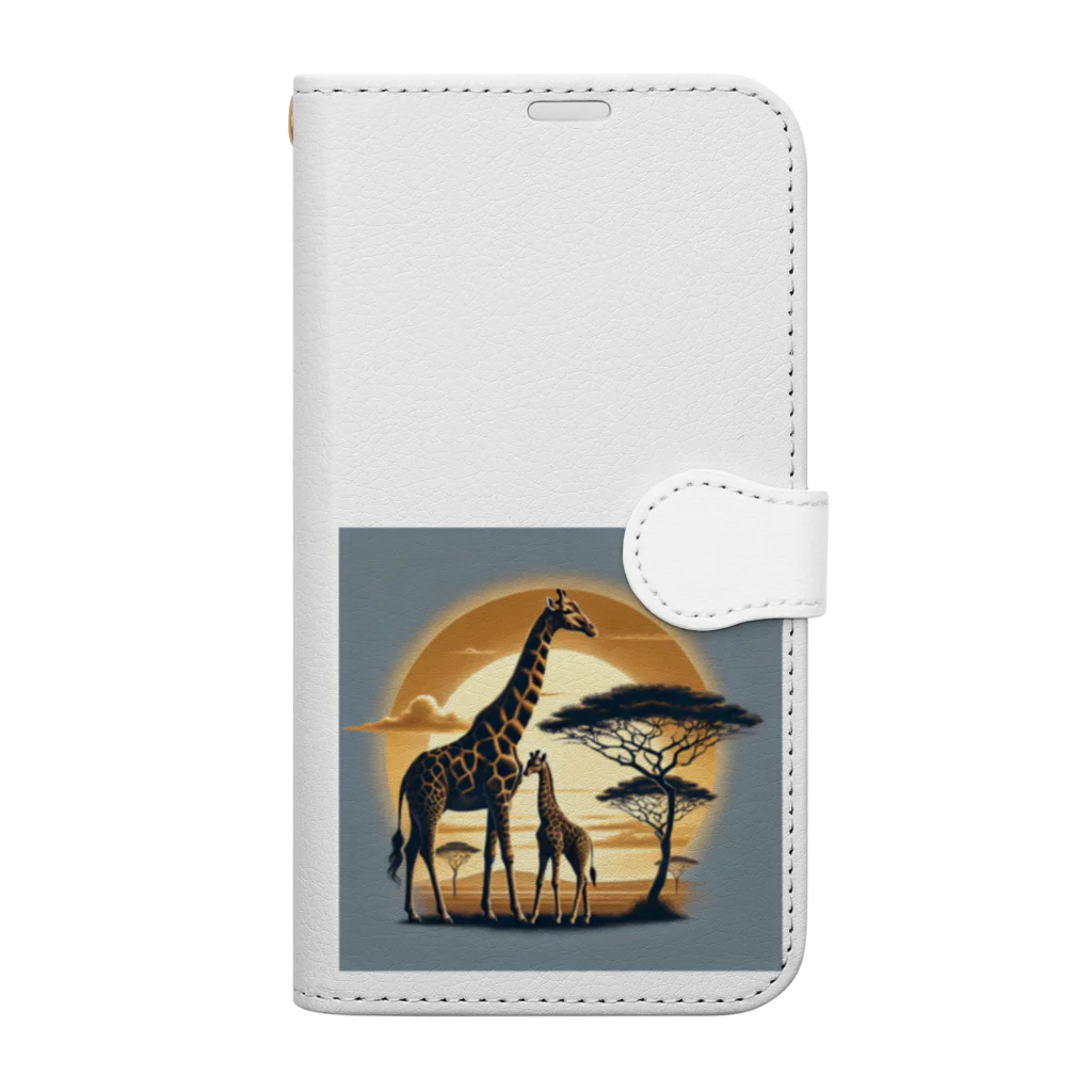 akinyan3128の夕日の中のキリンさん Book-Style Smartphone Case