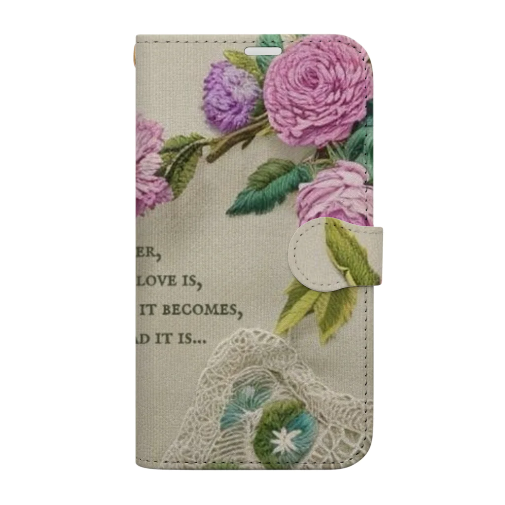 【ホラー専門店】ジルショップの花の刺繍のビンテージデザイン② 手帳型スマホケース