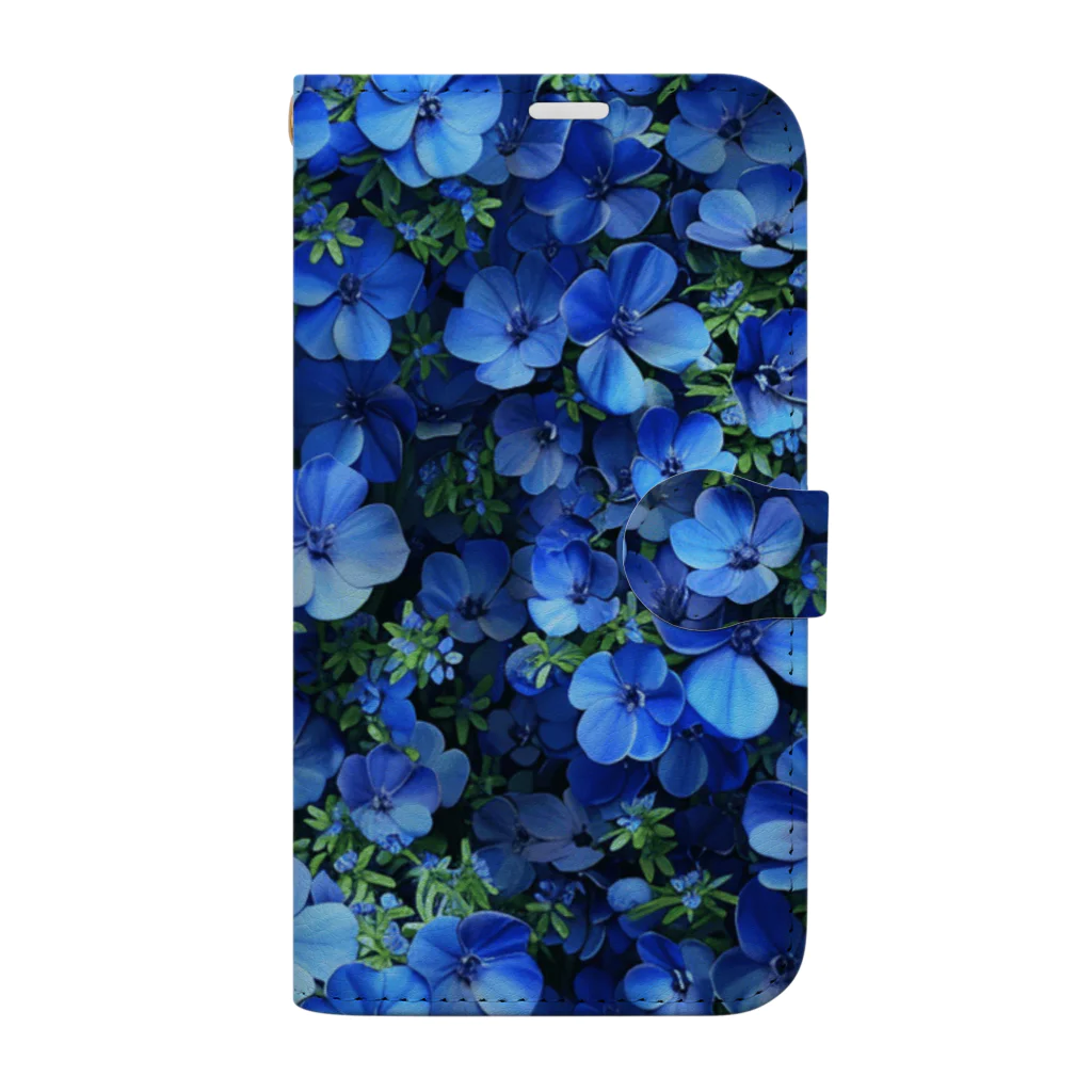 オンラインショップイエローリーフの鮮やかな青色の花　ネモフィラ 手帳型スマホケース