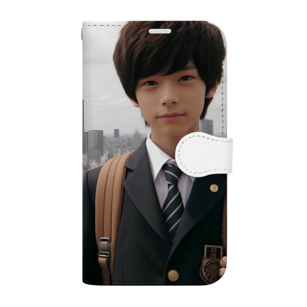 可愛い男の子イラスト販売所　By,keicyanの男の子　中学1年生　タワーバッグに Book-Style Smartphone Case