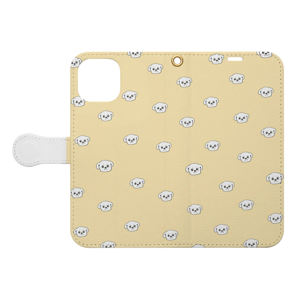 こいぬしょっぷのこいぬがいっぱい総柄スマホケース Book-Style Smartphone Case:Opened (outside)