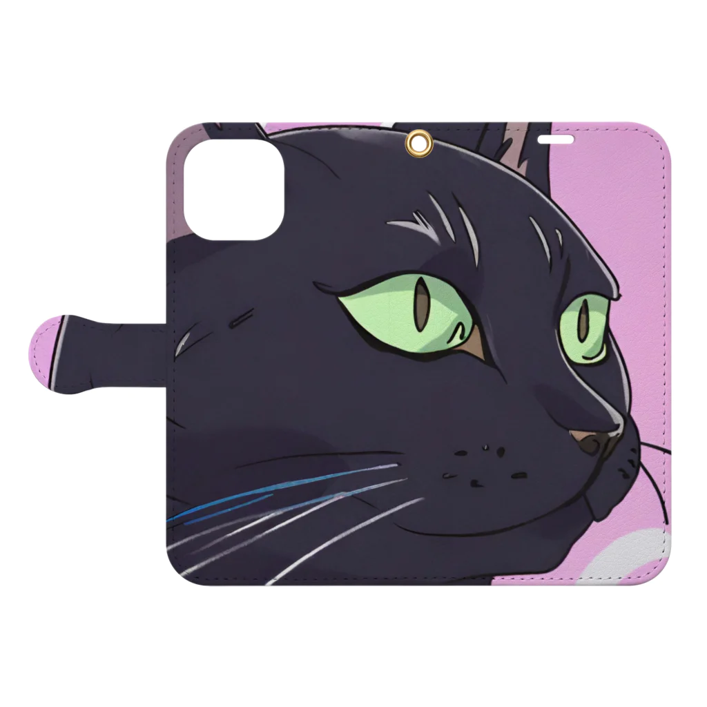 73GTCのかっこいい黒猫3 Book-Style Smartphone Case:Opened (outside)